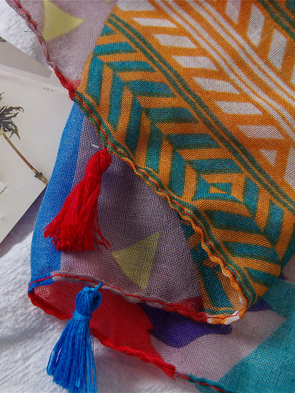 Women Vintage Sunscreen Tessel Printed Scarf