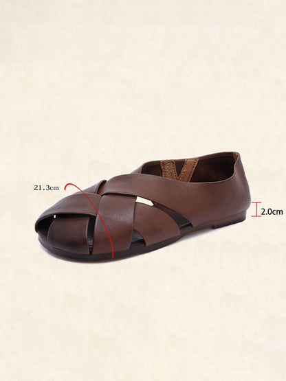 Spring Summer Solid Color Leather Round Toe Flat Shoes