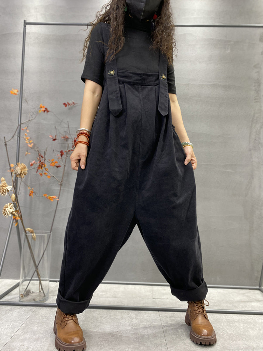 Plus Size Autumn Women Casual Solid Color Loose Jumpsuits