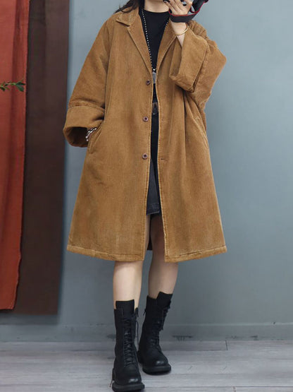 Plus Size Women Batwing Sleeve Baggy Mid Length Padded Coat