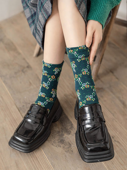 5 Pairs Spring Autumn National Vintage Artsy Jacquard Socks