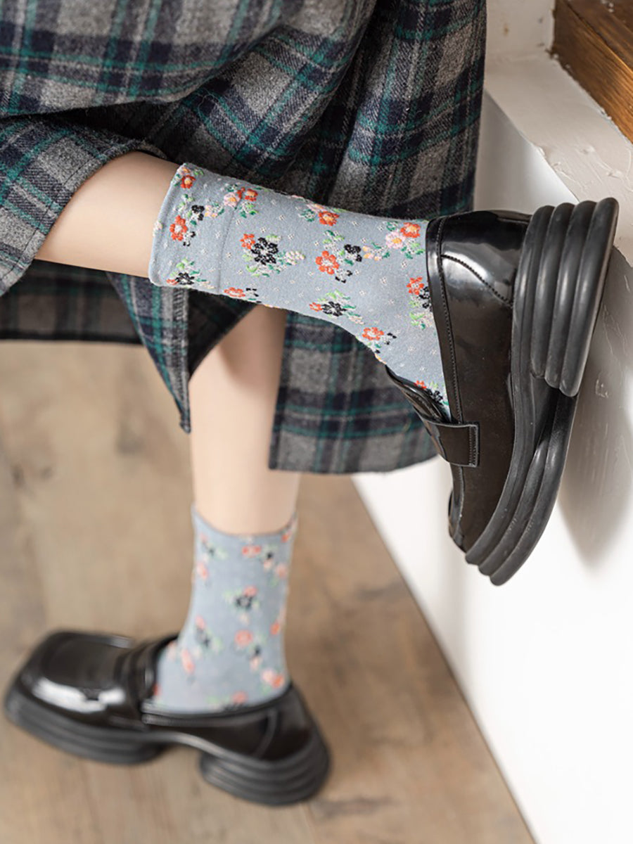 5 Pairs Spring Autumn National Vintage Artsy Jacquard Socks