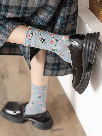 5 Pairs Spring Autumn National Vintage Artsy Jacquard Socks