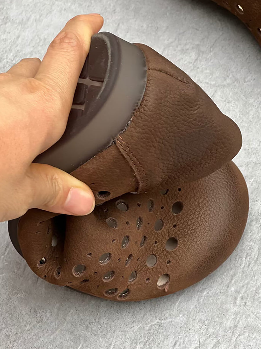 Women Summer Geniune Leather Hollow Out Flat Shoes