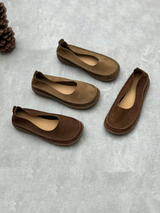 Women Summer Vintage Genuine Leather Low Heel Shoes