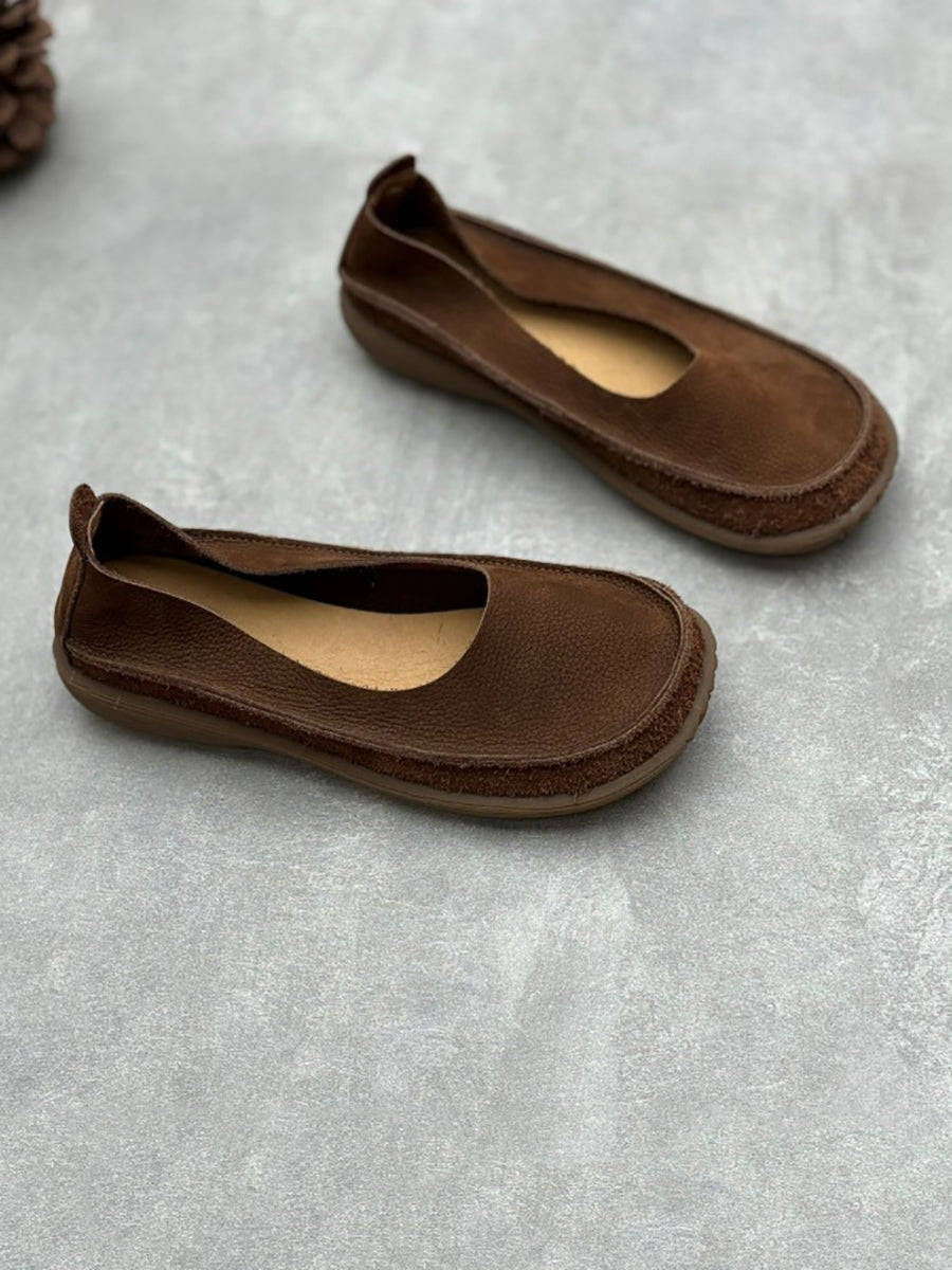 Women Summer Vintage Genuine Leather Low Heel Shoes