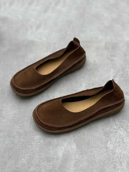 Women Summer Vintage Genuine Leather Low Heel Shoes