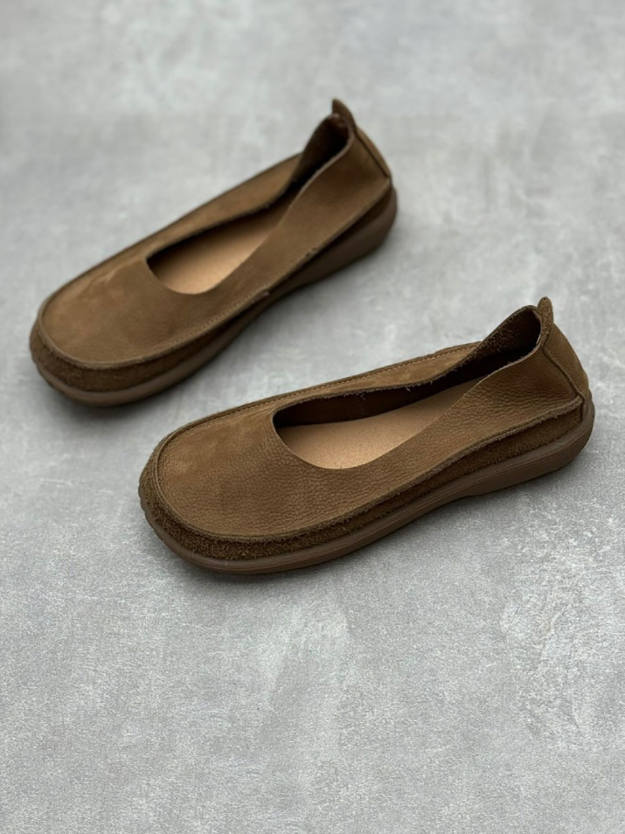 Women Summer Vintage Genuine Leather Low Heel Shoes