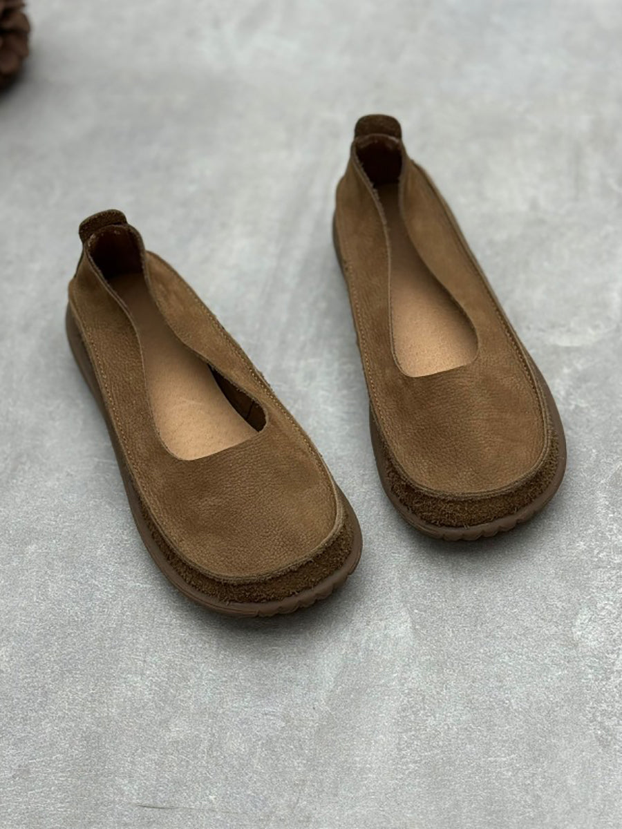 Women Summer Vintage Genuine Leather Low Heel Shoes