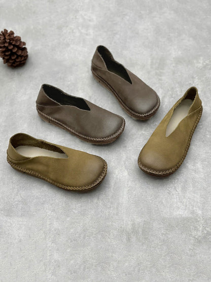 Women Summer Vintage Solid Leather Soft Flat Shoes