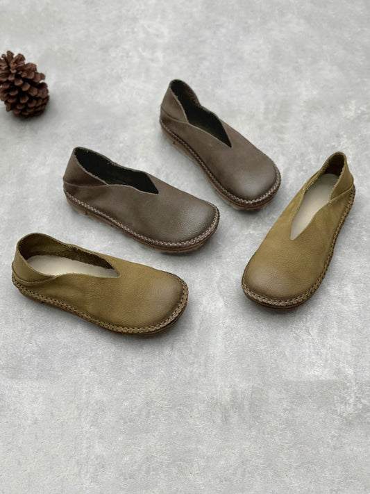 Women Summer Vintage Solid Leather Soft Flat Shoes