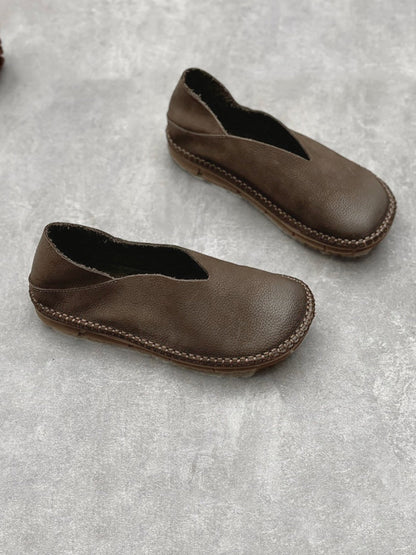 Women Summer Vintage Solid Leather Soft Flat Shoes