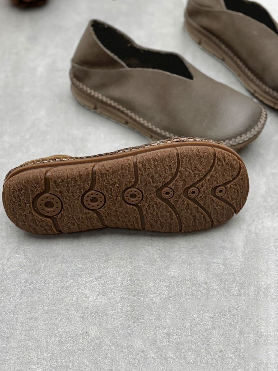 Women Summer Vintage Solid Leather Soft Flat Shoes