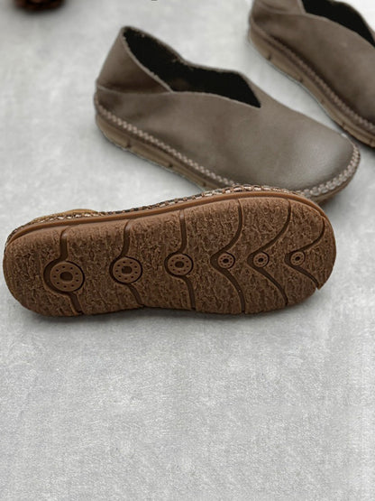 Women Summer Vintage Solid Leather Soft Flat Shoes
