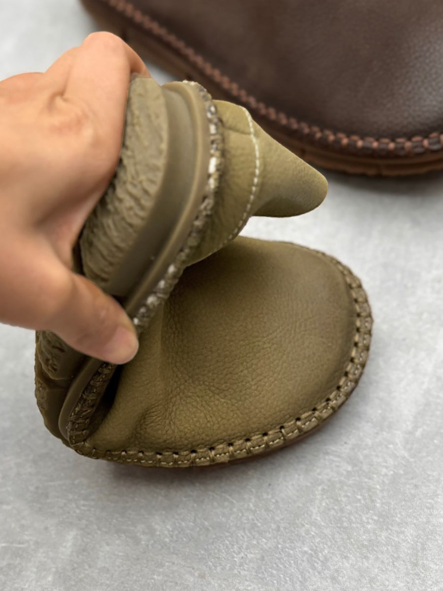 Women Summer Vintage Solid Leather Soft Flat Shoes