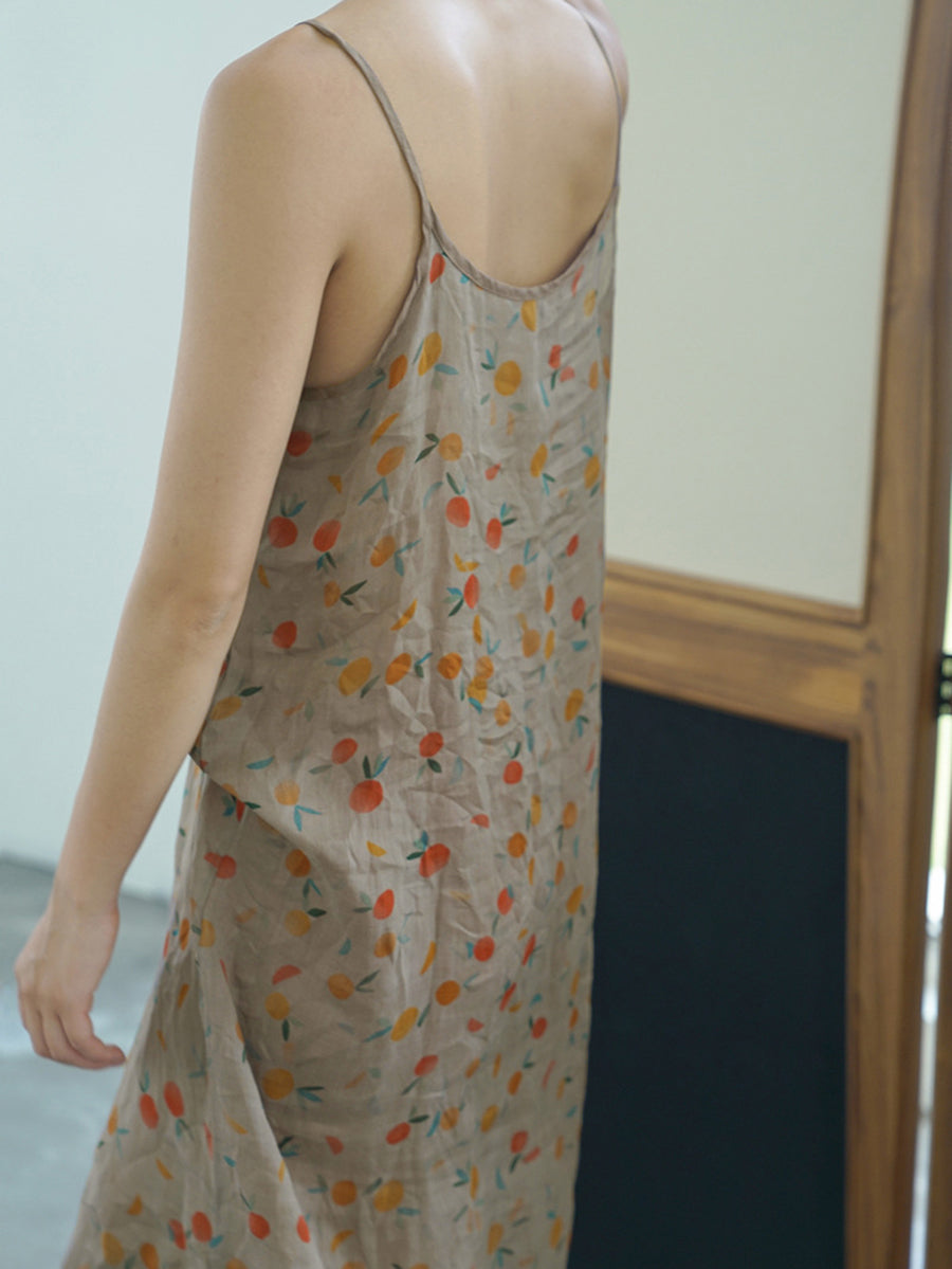 Plus Size Women Summer Vintage Floral Thin Ramie Vest Dress