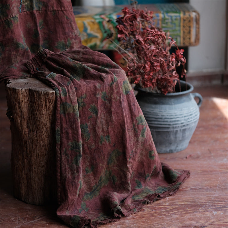 Plus Size Women Summer Flower Raw-edge Linen Vest