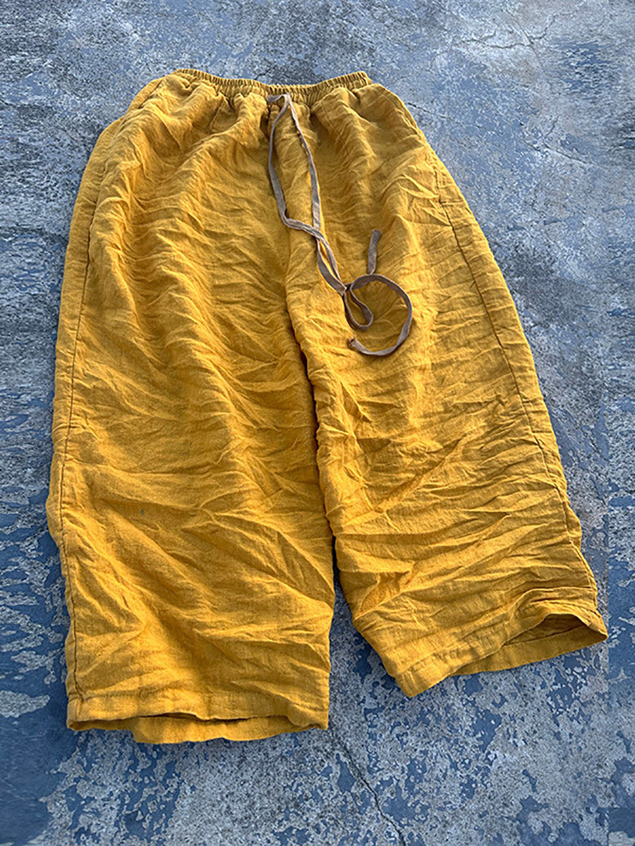 Women Vintage Solid Summer Straight Linen Pants