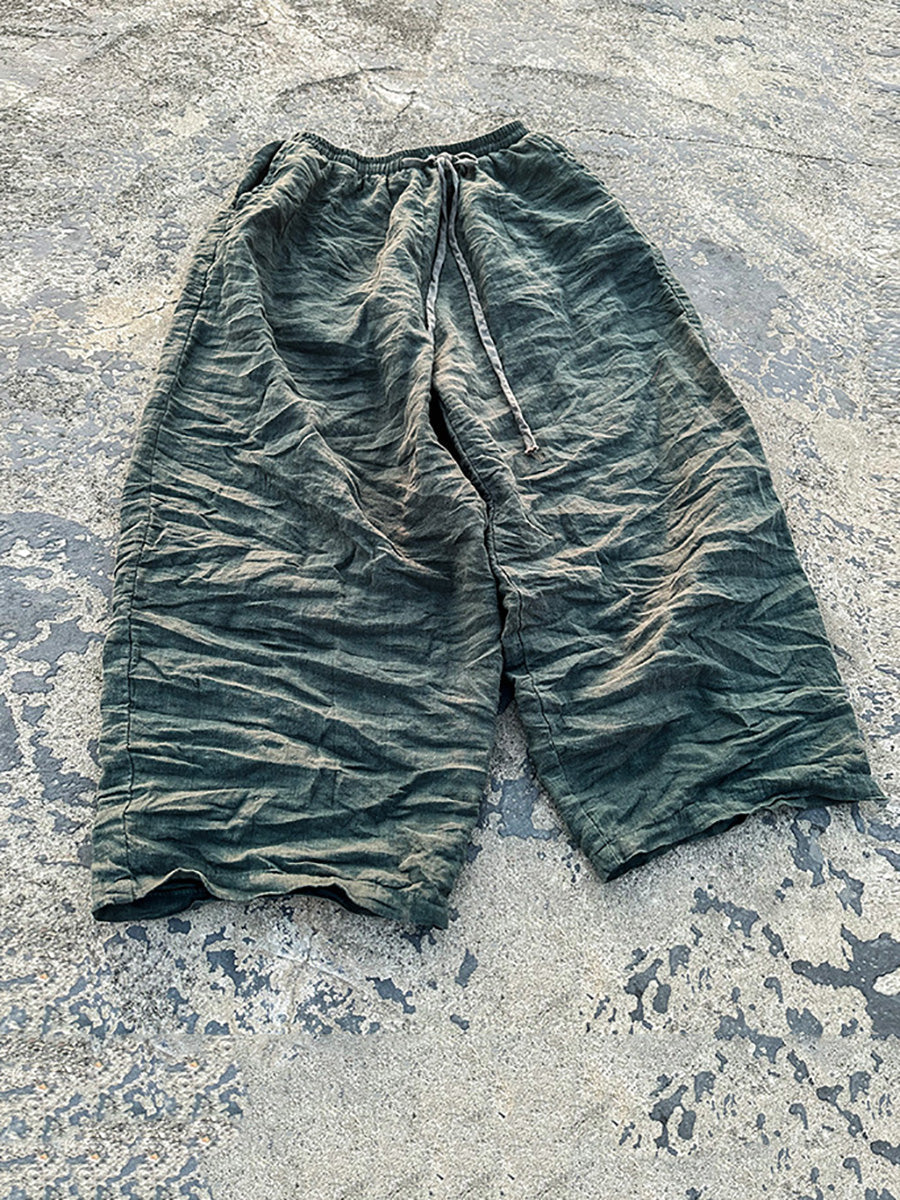 Women Vintage Solid Summer Straight Linen Pants