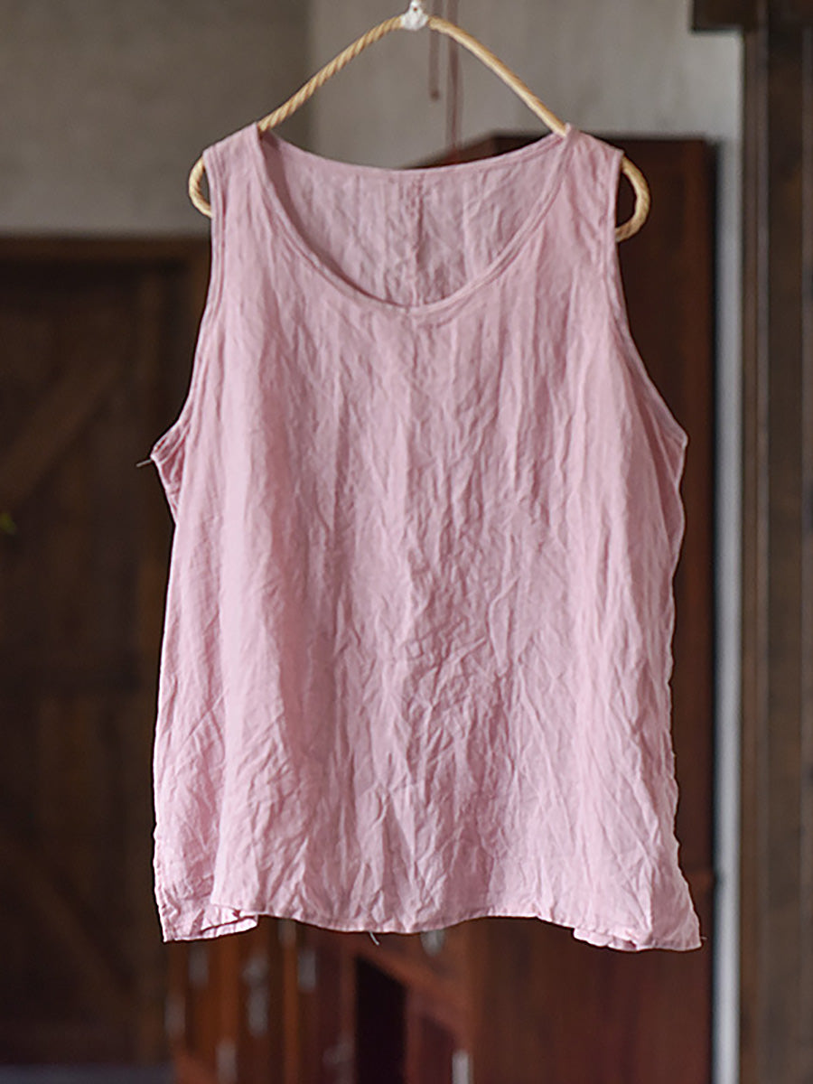 Plus Size Women Summer Casual Solid O-Neck Thin Loose Vest