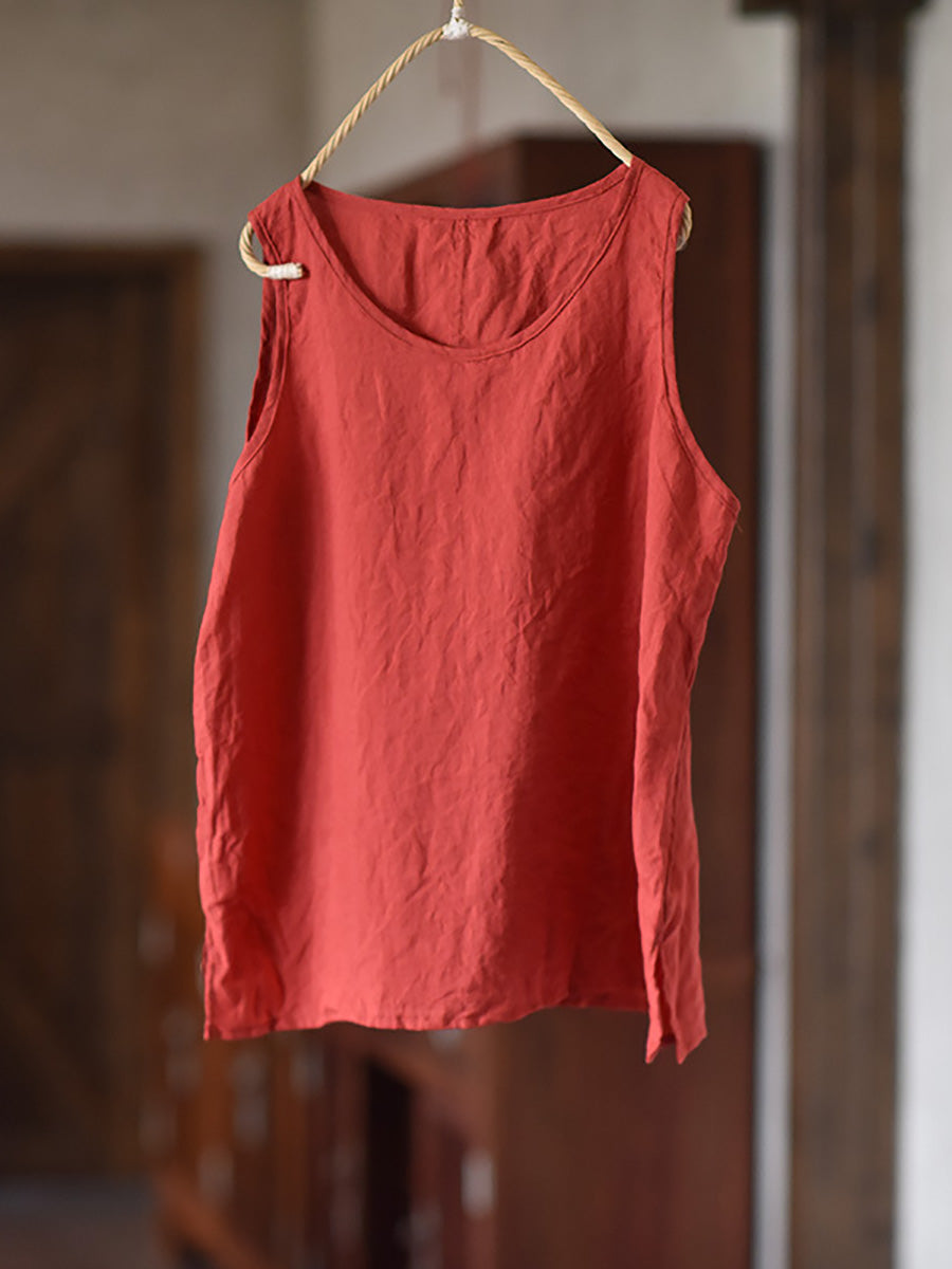 Plus Size Women Summer Casual Solid O-Neck Thin Loose Vest