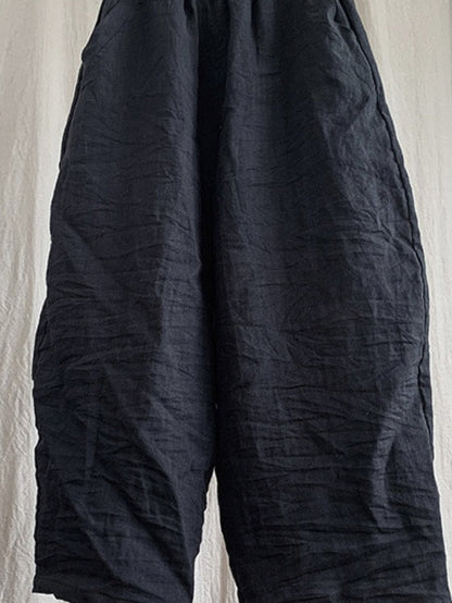 Women Summer Vintage Solid Wide-leg Pants