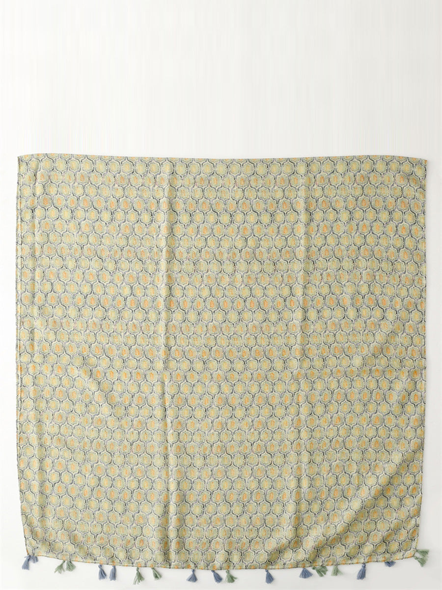 Vintage Summer Wheat Print Tassel Shawl Scarf