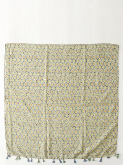 Vintage Summer Wheat Print Tassel Shawl Scarf