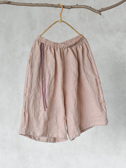 Women Summer Casual Solid Strap Fifth Pants