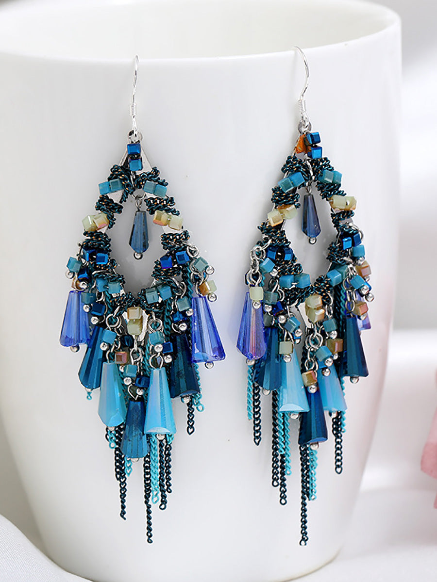 Bohemia Women S925Silver Tassel Pandent Earrings