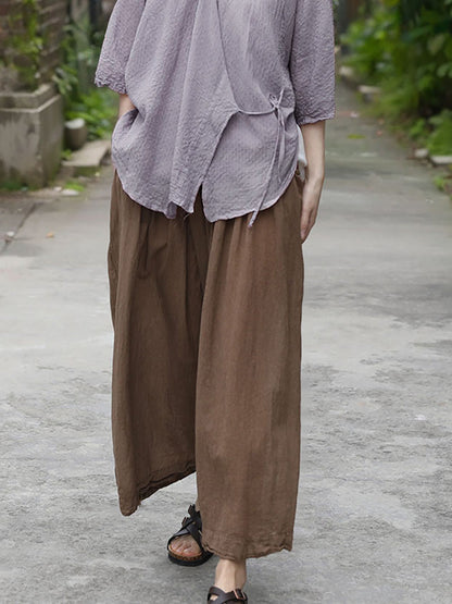 Women Vintage Solid Artsy Straight Pants