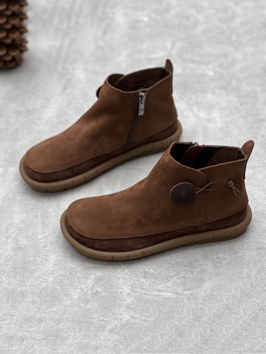 Women Auutmn Vintage Leather Solid Boots