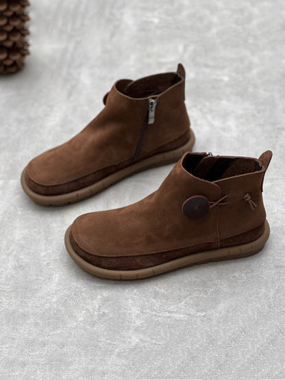 Women Auutmn Vintage Leather Solid Boots