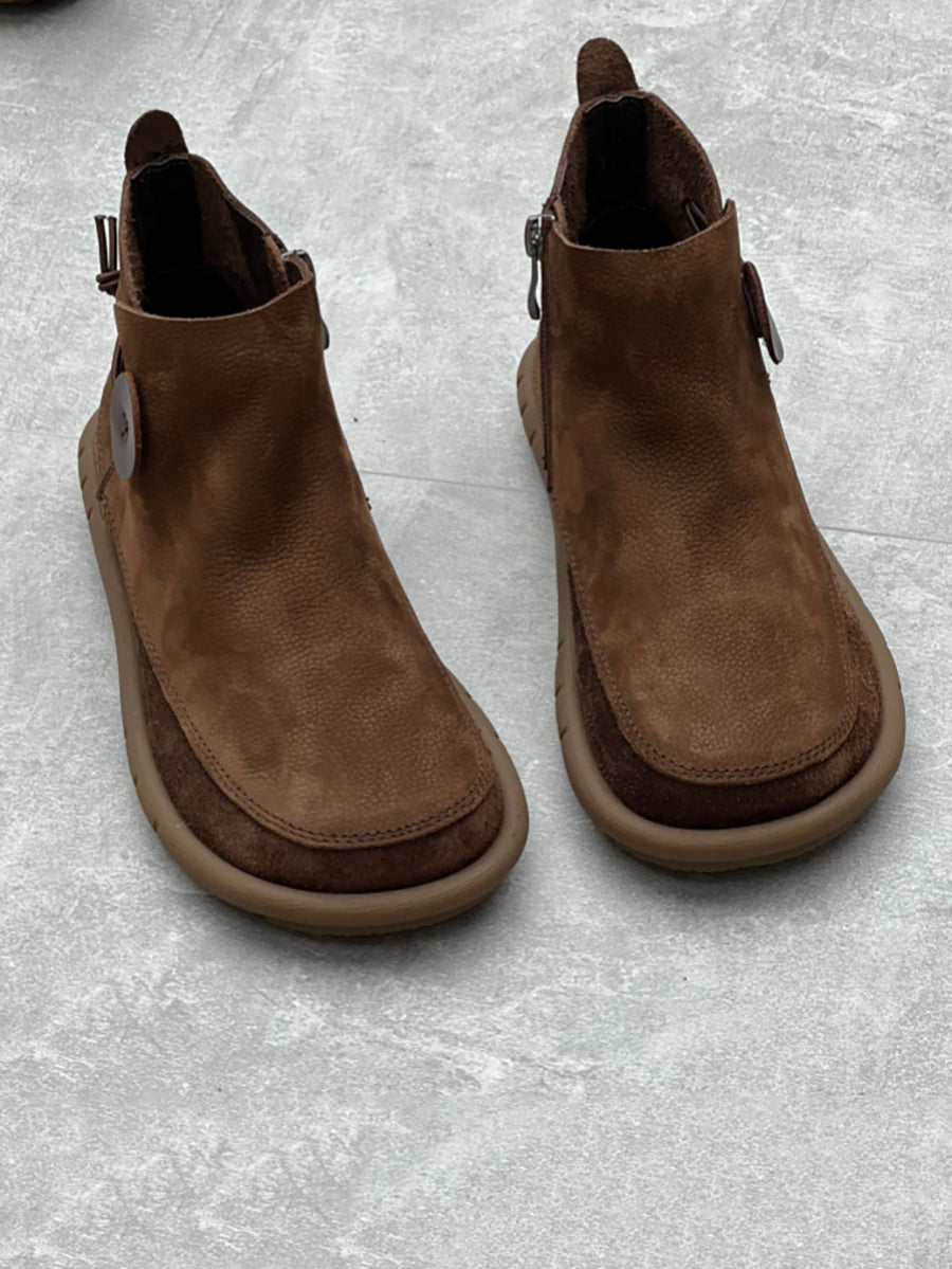 Women Auutmn Vintage Leather Solid Boots