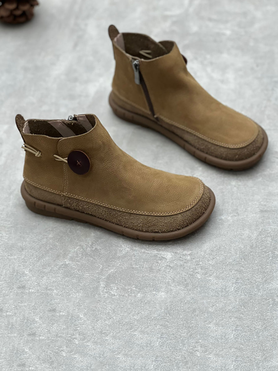 Women Auutmn Vintage Leather Solid Boots