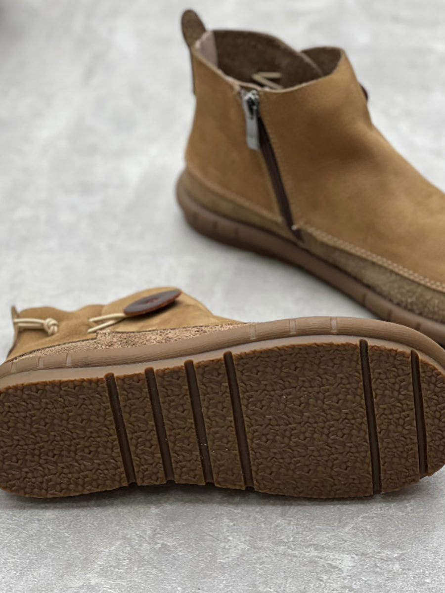 Women Auutmn Vintage Leather Solid Boots