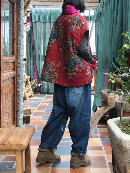 Women Ethnic Flower Patchwork Spliced Cotton Vest