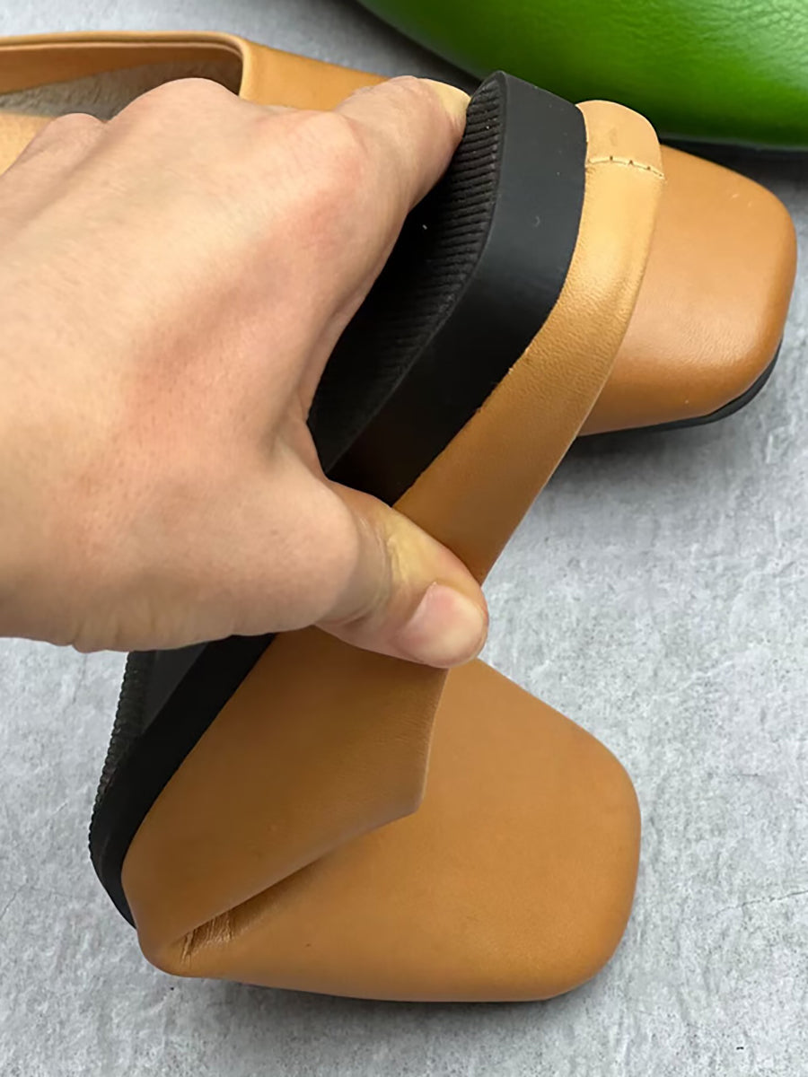 Women Summer Casual Solid Soft Genuine Leather Slippers