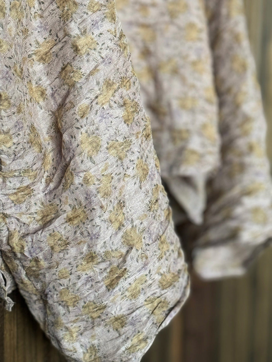 Women Artsy Autumn Flower Turtleneck Blouse