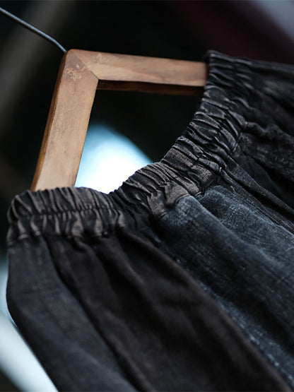 Women Vintage Linen Spliced Loose Raw-edge Skirt