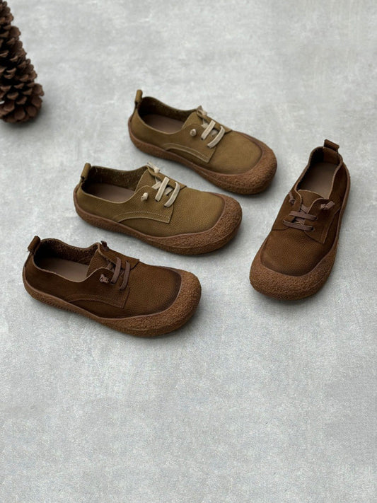 Women Vintage Leather Strap Low-cut Flat Shoes