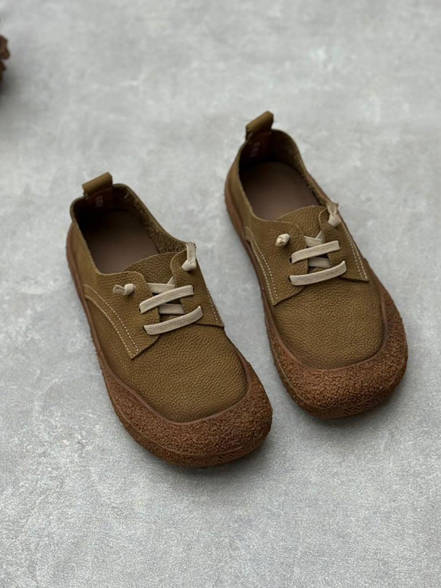Women Vintage Leather Strap Low-cut Flat Shoes