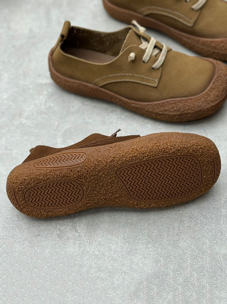 Women Vintage Leather Strap Low-cut Flat Shoes