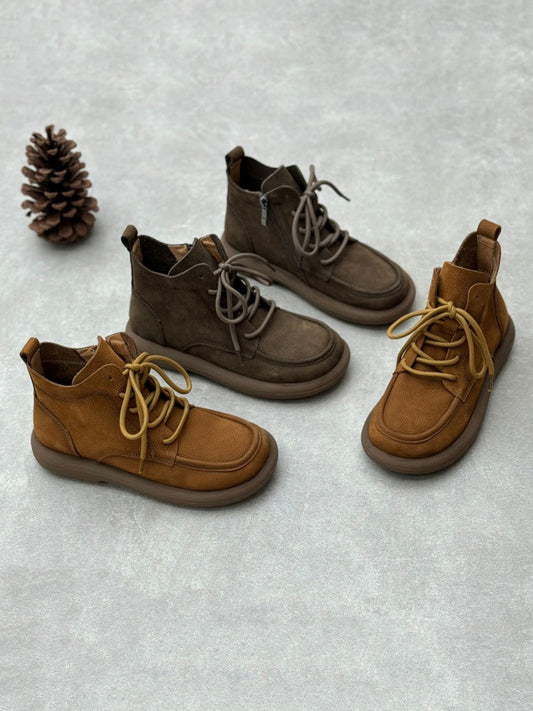 Women Winter Genuine Leather Strap Zipper Flat Boots