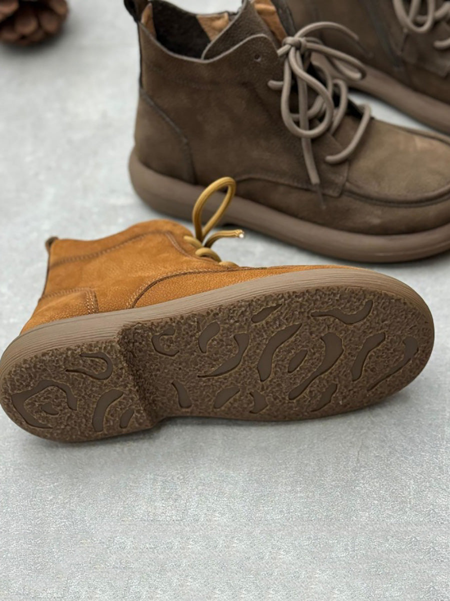 Women Winter Genuine Leather Strap Zipper Flat Boots