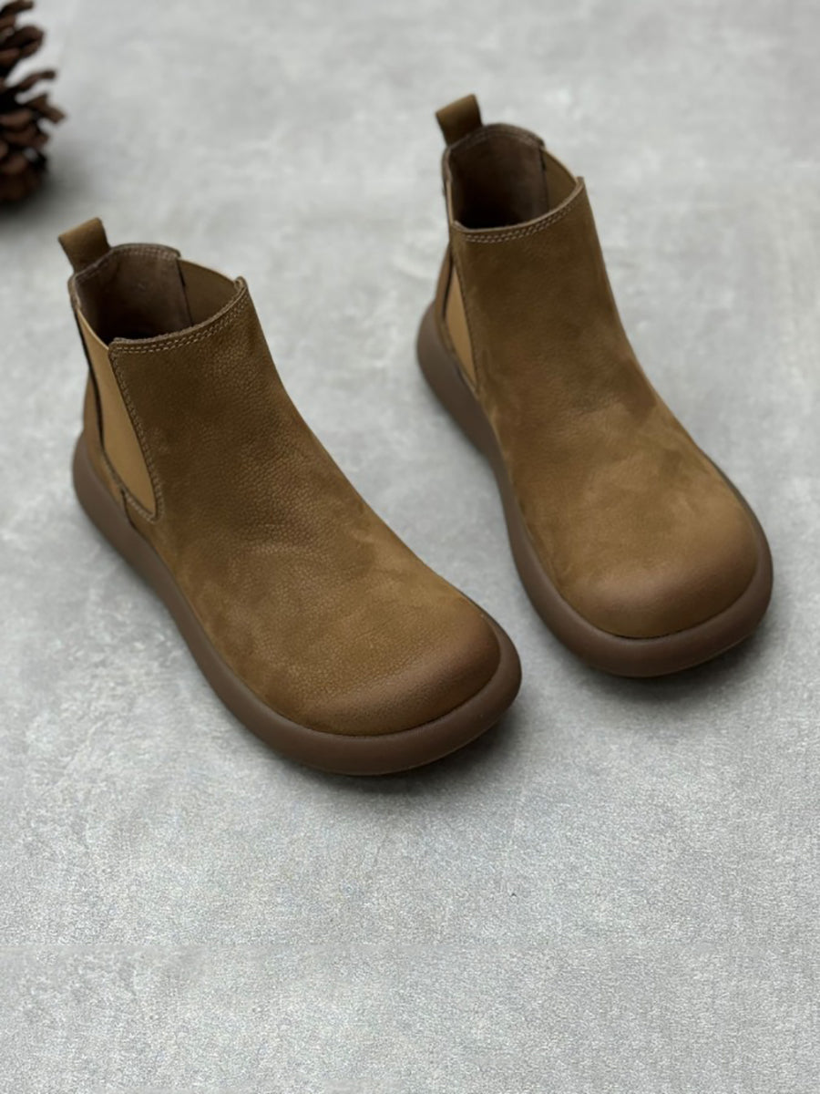 Women Casual Genuine Leather Flat Chelsea Boots