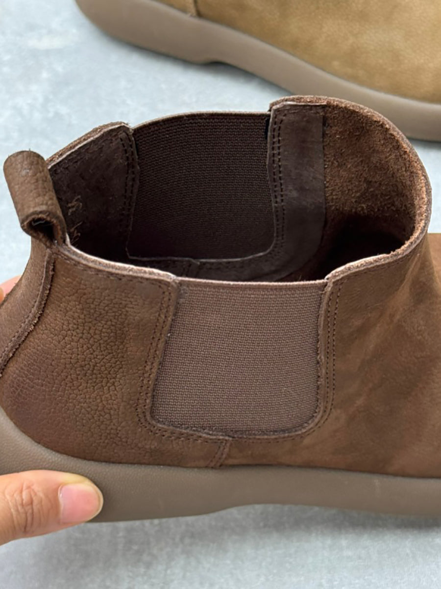 Women Casual Genuine Leather Flat Chelsea Boots