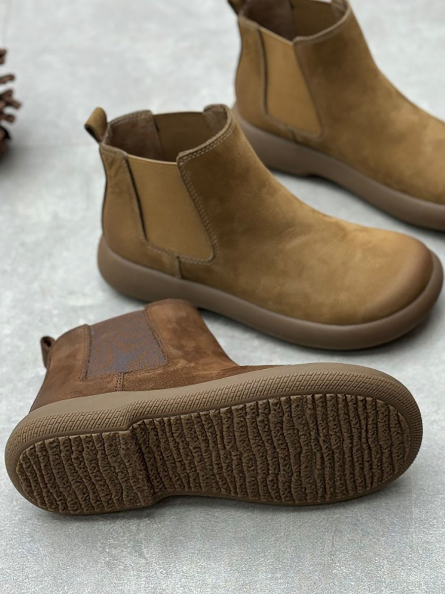 Women Casual Genuine Leather Flat Chelsea Boots