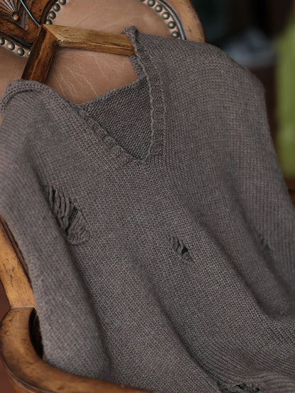 Women Autumn Solid Frayed Warm Hooded Wool Vest
