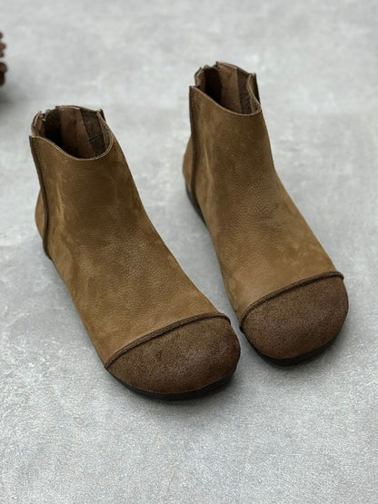 Women Vintage Solid Leather Spliced Ankle Boots